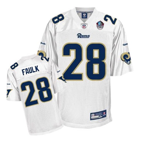 Men's Replica Marshall Faulk Hall of Fame 2011 Reebok Jersey White - #28 Throwback NFL Los Angeles Rams